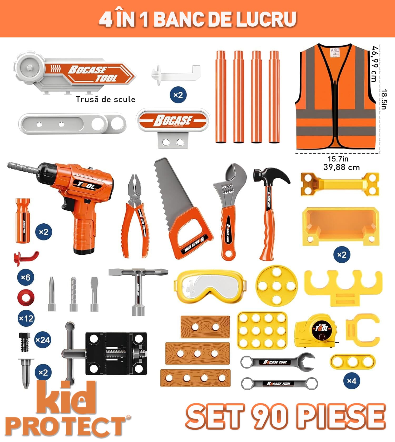 Banc de Lucru Copii 4 in 1 Kidprotect My HandyHero Workbench